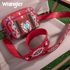 WG2207-3003 Wrangler Aztec Printed Crossbody Purse With Wallet Compartment - Red